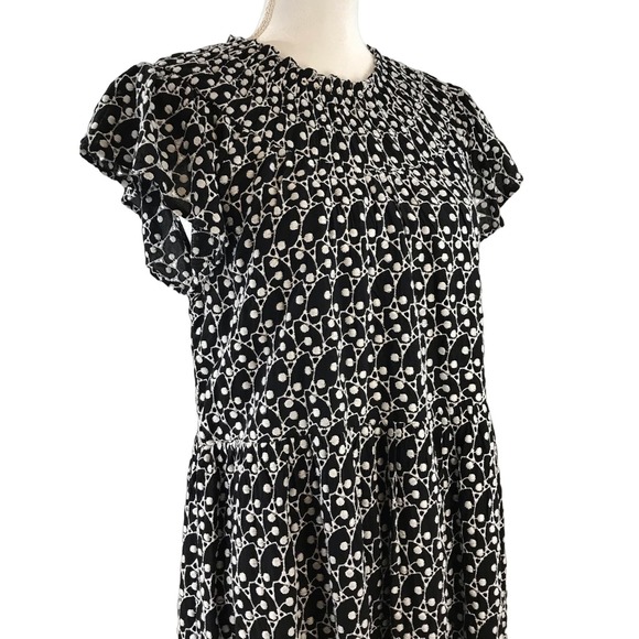 Ann Taylor Loft Black & White Eyelet Smocked Yoke Swing Dress Size Medium - Picture 3 of 11